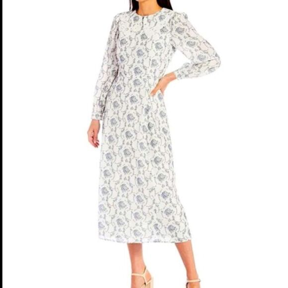 Antonio Melani Born on Fifth Cate Floral Print Crepe Platter Collar Midi Dress 0 - Picture 2 of 6